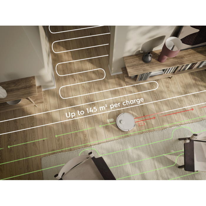 Returns to charging station when the battery runs low, then resumes cleaning